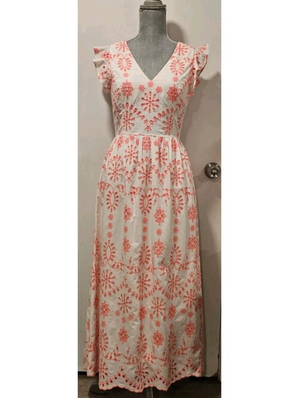 Lilly Pulitzer Size 4 Lillyanne Midi Dress Karmic Coral Neon Cotton Eyelet Dress - Picture 4 of 10